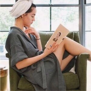 Bathen Waffle Weave Robe - Charcoal Grey one size